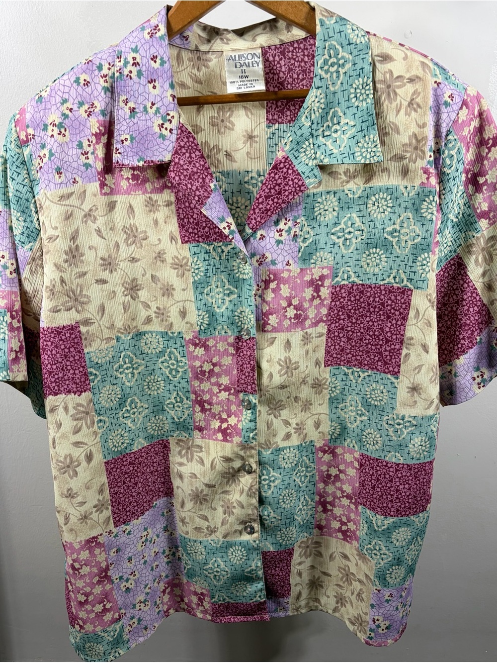 Vintage Allison Daley Floral Patchwork Button Up Blouse Top Plus Size 18W Boho